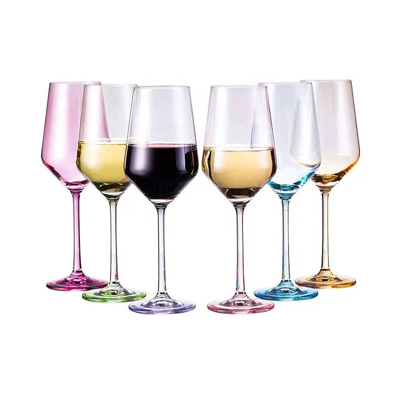 रंगा हुआ अद्वितीय पीने का गिलास प्रीमियम उपजी रंगीन कांच के बने पदार्थ 12 oz स्टेम ब्लू ग्रीन बैंगनी गुलाबी नारंगी रंग रेड वाइन ग्लास
