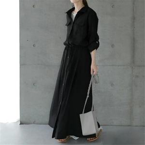 Vestidos Largos Casuales de Manga Larga con Solapa para Mujer, de Alta Calidad, OEM Personalizados al por Mayor, Novedad, Color Sólido - Product Image 6