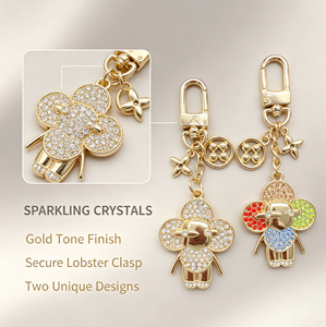 Flower Crystal <b>Doll</b> Charms designer Keychain Set Gold Plated Cute Fashion luxury keychain for Women Handbag <b>Accessory</b> - Product Image 2