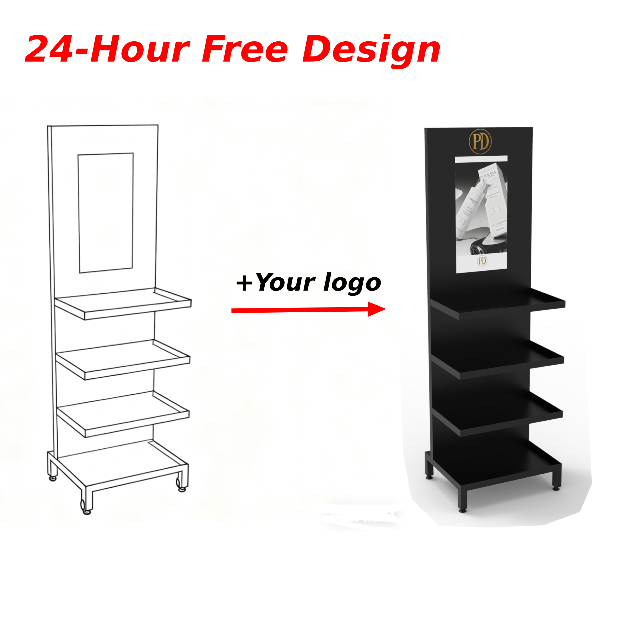 Apache Custom Metal Single-Side Floor Display Stand for Tattoo Shop Shelves for Beauty Salon, and Premium Skincare Boutiques — view 4