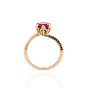 Anello da <span class=keywords><strong>Donna</strong></span> Trendy per Matrimonio in Oro 18K con Rubino Sintetico Rotondo Incastonato a Fiore, Vendita Calda - Product Image 5