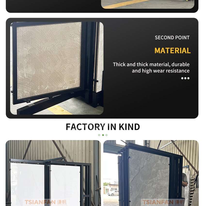 Marble tile ceramic sample standing exhibition hall custom size slab metal rock stone quartz granite a frame rack