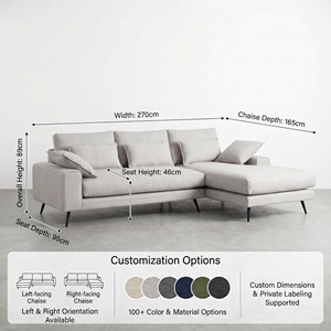 Divano Moderno a Tre Posti a L con Chaise Longue, Rivestimento in Tessuto Lino-Cotone Color Avena, Struttura in Metallo Sottile Nero per Soggiorno - Product Image 5