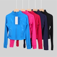 Vestes personnalisées en gros, ensembles de vêtements de sport et de yoga pour femmes à manches longues, moulants, à col montant, extensibles