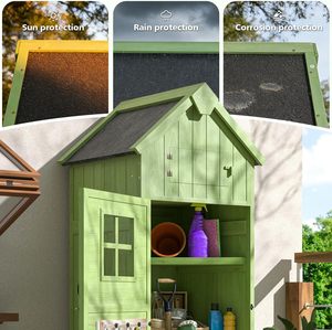Abri de jardin en bois avec 2 étagères, trappe de toit, fenêtre et porte, 76x54.2x173cm, vert - Product Image 3