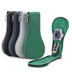 Usine directe en stock qualité en cuir véritable boîtier de <span class=keywords><strong>montre</strong></span> <span class=keywords><strong>montre</strong></span>-bracelet boîte de rangement <span class=keywords><strong>montre</strong></span> en cuir boîte de poche avec fermeture éclair - Product Image 5