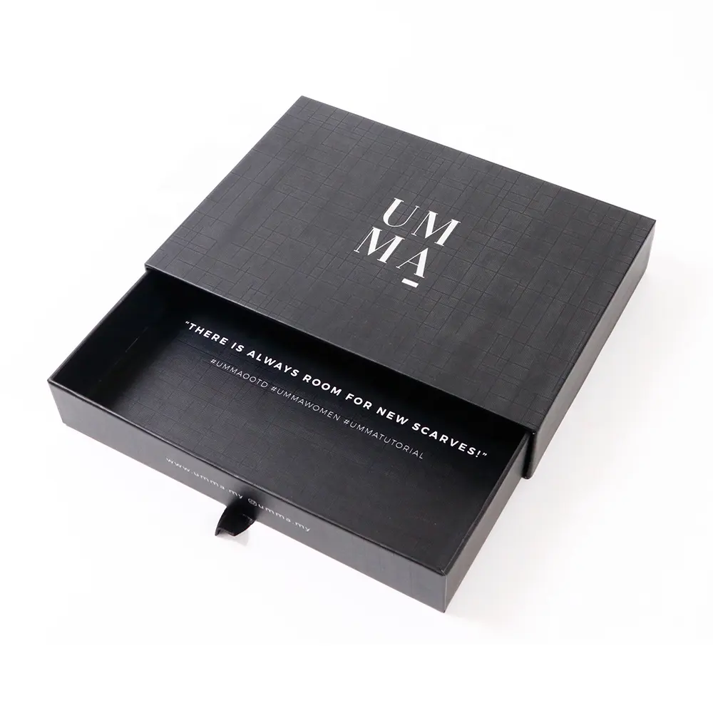Silver logo Skincare rigid black Packaging Drawer box for Men Style underwear Cheap Matchbox hair accessories gift box
