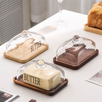 Assiette de présentation en verre transparent à prix d'usine, avec base en bambou et bois, pour gâteaux, desserts, pâtisseries, plats occidentaux et beurre