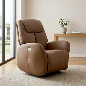 Fauteuil inclinable moderne en cuir marron avec base pivotante réglable en métal pour salon et mobilier de maison - Product Image 5