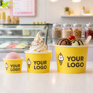 Coppette per Gelato in Carta Kraft Marrone Usa e Getta 5oz 8oz 12oz con Logo Personalizzato Stile Eco per Gelato e Sundae con Coperchio Vendita all'Ingrosso - Product Image 1