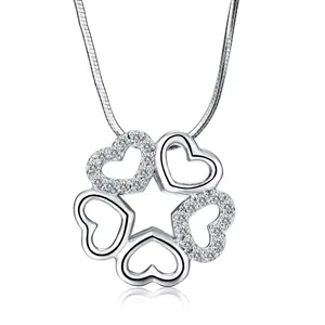 Bijoux personnalisés, conception unique, collier à breloques rondes en argent sterling 925 avec fines <span class=keywords><strong>fives</strong></span>, pendentif cœur creux en cz micro pavé - Product Image 1