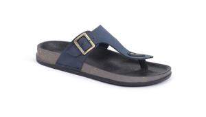 Chanclas clásicas de microfibra de cuero azul marino con hebilla y suela de goma, sandalias de verano con punta abierta. - Product Image 2