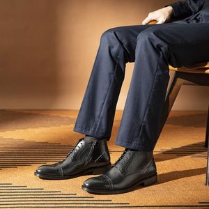 2025 Men's Leather Boots for Business Formal Wear, Cowhide Chelsea Boots, Cowhide Mardi Boots - Product Image 2