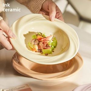 Ins Creative Flower Straw Hat <b>Ceramic</b> <b>Plate</b> Solid Color Household Western Food Pizza Salad Dessert <b>Plate</b> - Product Image 4