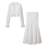 Conjunto de Falda y Blusa de Encaje Personalizado para Mujer, Cuello en V, Elegante y Sexy, Conjunto de Dos Piezas de Encaje, Conjunto a la Moda para Mujer, Ropa de Fiesta