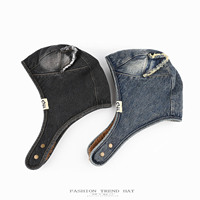 Chapeau d'hiver en jean délavé avec oreilles de chat mignonnes, style aviateur, personnalisable avec logo, pour homme et femme, idéal pour le ski et les activités de plein air – Fabrication depuis 17 ans