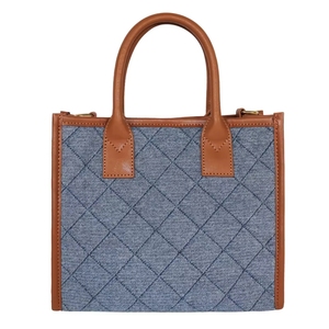 Bolso de hombro tipo tote de mezclilla acolchado estilo retro para mujer, con asas dobles, cierre de cremallera, estilo casual, bolso de compras. - Product Image 4