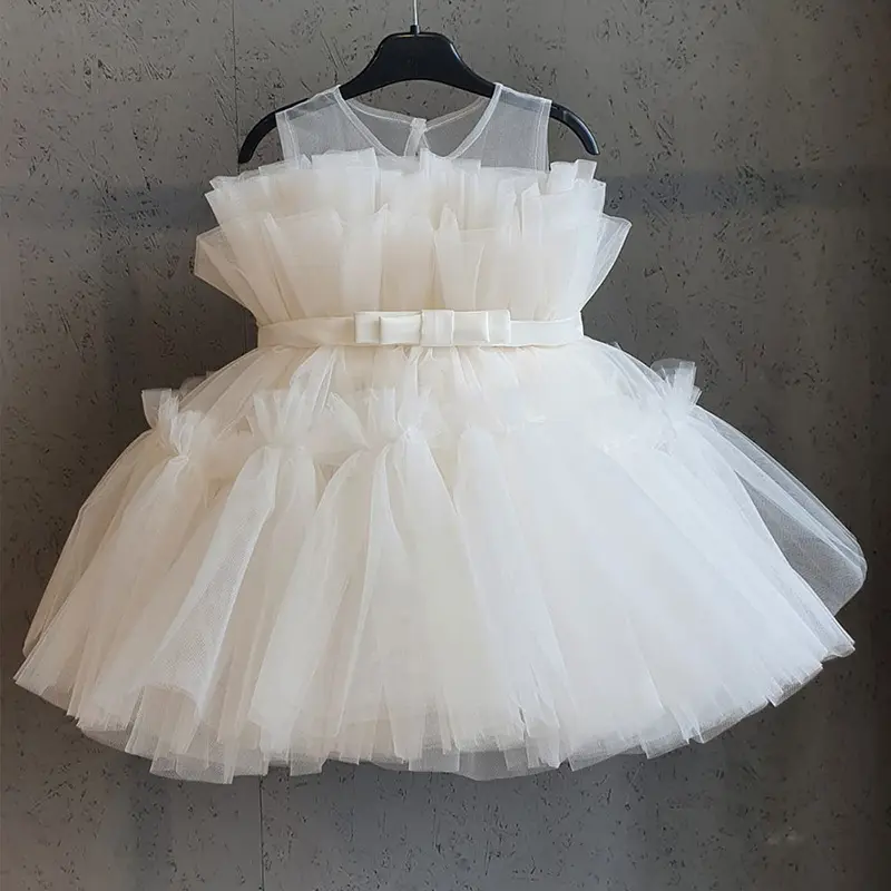 Enfant en bas âge enfant filles princesse robes Tulle sans manches arc anniversaire fleur fille robe fête mariage Pageant habiller