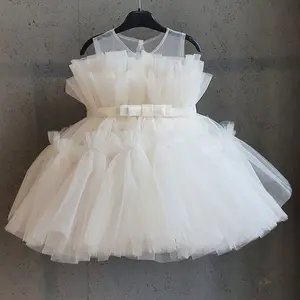 Toddler Kid Girls Princess Dresses Tulle Sleeveless Bow Birthday Flower Girl Dress Party Wedding Pageant Dress Up