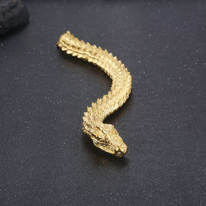 Chunky Dragon 18K Chapado en oro Pulsera de cadena de acero inoxidable Punk Titanio Acero Número 8 Pulsera Hebilla magnética - Product Image 4