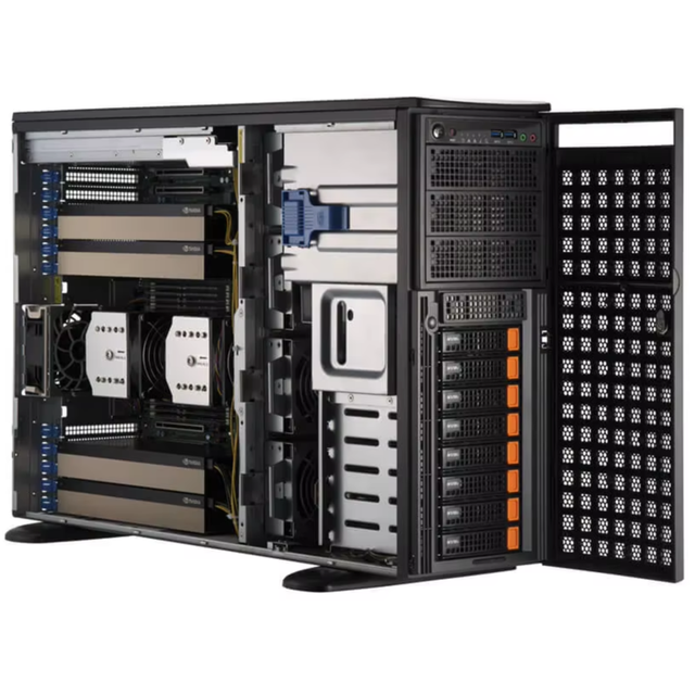 Supermicro SYS-741GE-TNRT Tower GPU Server for AI Supports up to 4 NVID1A H-100 or A-100 GPUs with Dual 4th or 5th Intel Xeon