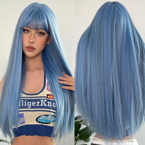 Usine Livraison Rapide Bleu Gris Highlight Cosplay Cheveux Synthétiques Perruques Longue Ligne Droite Coloré <span class=keywords><strong>Halloween</strong></span> <span class=keywords><strong>Perruque</strong></span> avec Frange pour les Femmes - Product Image 1