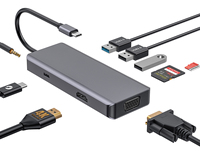 Vente chaude 9 en 1 Usb c Hub, OEM ODM Computer Accessory Usb Hubs avec lecteurs de cartes SD TF et adaptateurs de sortie vidéo HDMI VGA