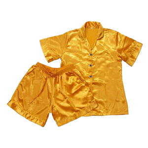 Ensemble de pyjama en satin pour femme, manches longues, couleur unie, boutons sur le devant, longueur intégrale, vêtements de nuit classiques, polyester, col montant lisse - Product Image 1