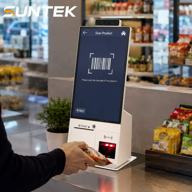 SUNTEK 15.6 Inch Slim Desktop Self Service Kiosk SK1-15 Retail Payment Terminal Corner Shop Machine with 1D/QR Code Scanner