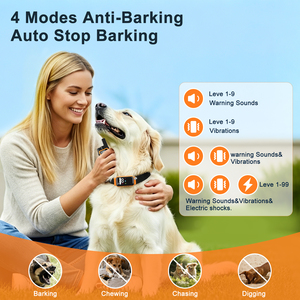 Collier anti-aboiement <span class=keywords><strong>progressif</strong></span> sûr et rechargeable pour chien, avec fonctions de bip, vibration, choc statique, répulsif et émetteur radio FM - Product Image 5