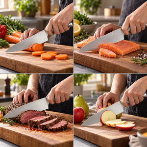 Juego de 14 Cuchillos de Cocina Comerciales Duraderos con Bloque de Madera, Afilador Integrado, Diseño Antideslizante en Relieve, Acero Inoxidable Ambidiestro - Product Image 6