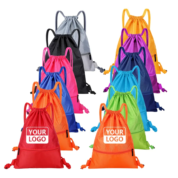 Custom logo promotional gift backpack sublimation printed nylon polyester drawstring backpack bag with zipper