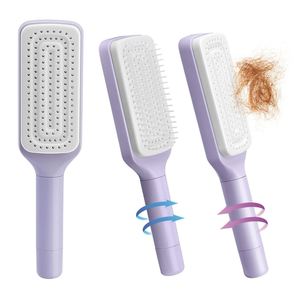 Custom Private Label Hair Extensions Detangler Scalp Massage <b>Brush</b> Detangling Hairbrush Rotary Handle Self Cleaning Hair <b>Brush</b> - Product Image 1
