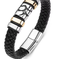 Bracelet classique à la mode, cadeau exquis, acier inoxydable, boucle magnétique, bracelet en cuir tissé multicouche pour homme