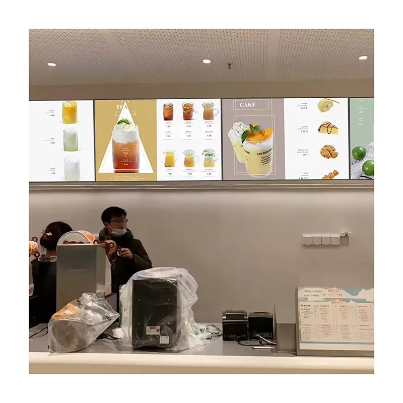 EKAA Indoor KFC Gaya Makanan Cepat Saji Digital Lcd Menu Papan Tanda Layar 4K Software dengan Gantung Berdiri