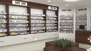 Arredamento per Negozi Medici, Design di Bancone per Farmacia in Blu e <span class=keywords><strong>Bianco</strong></span> - Product Image 4