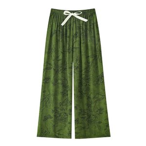 Pantalon de pyjama en coton et soie pour femmes, fin, ample, à jambes larges, décontracté, pour l'été, à porter en extérieur - Product Image 2