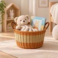 Panier de rangement ovale tressé écologique avec poignées robustes pour le linge, les jouets et l'organisation de la maison