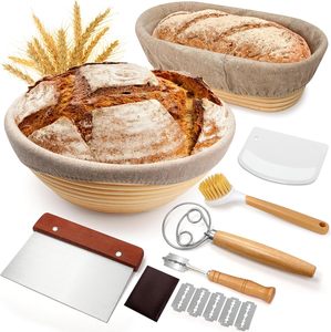 Kit Completo para Panificación con Levadura Natural, Cesta de Pan de Algodón y Lino, Banneton Redondo y Ovalado, Juego de Cestas para Fermentación de Pan - Product Image 1