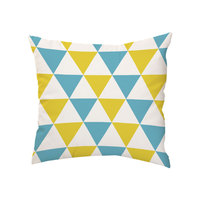 Coussin carré personnalisable en peluche de style nordique, design color-block bleu et jaune, géométrique minimaliste, décoratif pour dossier