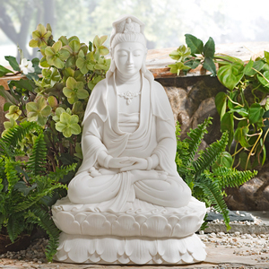Cina famosa statua di Kwan Yin in marmo bianco in pietra scolpita all'aperto di alta qualità - Product Image 1