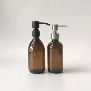 Distributeur de lotion pour les mains de style européen en verre ambré de 10 oz avec pompe en acier inoxydable - Product Image 2