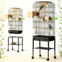 Volière fonctionnelle grande taille pour oiseaux avec roulettes, support en fer, design moderne, étagère de rangement, plateau à déchets extractible, mangeoire anti-éclaboussures