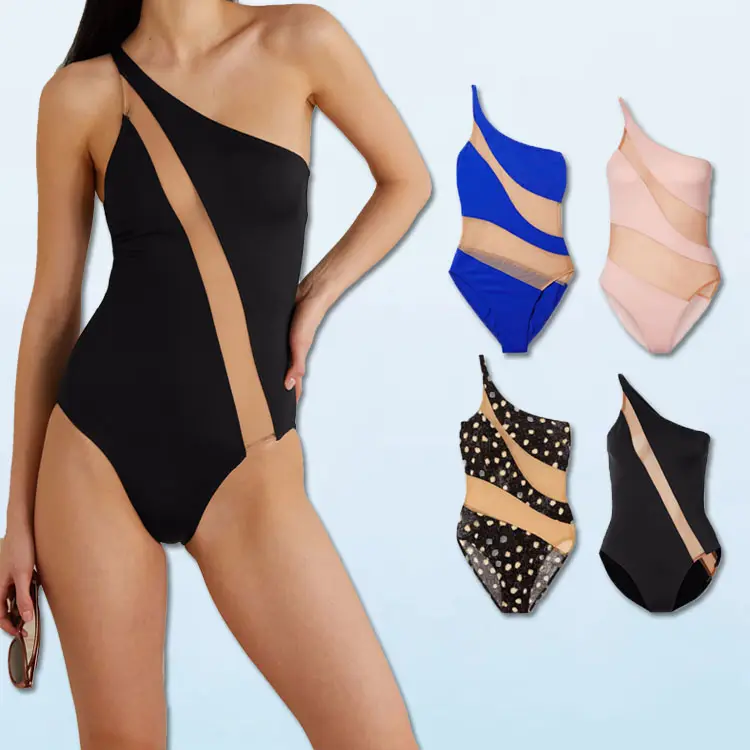 New Fashion Women One Piece Bikini Push-up Padded Swimsuit Bathing Swimwear Beach Monokini Stripe Skinny One Shoulder Fashion