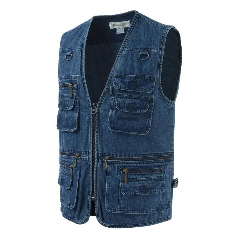 Gilet di Jeans con risvolto Casual da uomo giacca con chiusura a bottone gilet di Jeans strappati senza maniche Slim Fit Vintage gilet classico retrò lavato