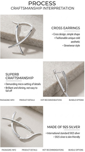 Aros Geométricos Elegantes en Forma de Cruz, Adornos para Orejas de Plata de Ley 925 de Primera Calidad para Mujeres, Atuendos Urbanos Diarios - Product Image 2