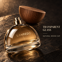 Flacon de parfum en verre épais de 100 ml en forme de dôme avec bouchon conique en bois véritable, rechargeable, vide, avec boîte cadeau en papier