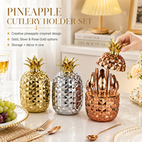 24Pcs Ensembles de Couverts Ananas Ensemble de Couverts de Luxe Ensemble de Couverts en Acier Inoxydable Couteau Fourchette et Cuillère Ensemble de Couverts pour Cadeau