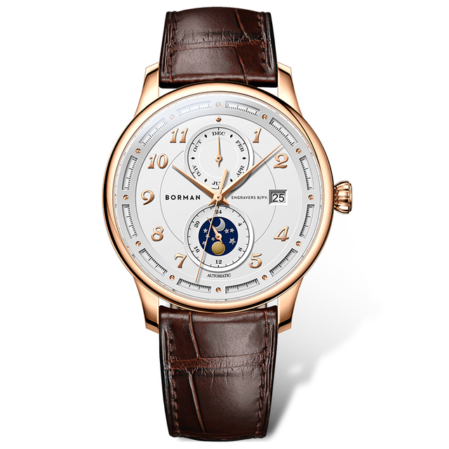 BORMAN Men's Waterproof Mechanical Watch with Stainless Steel Band Beautiful Charm Design and Leather Strap Wholesales Brand