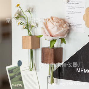 Wall <b>Vase</b> Magnetic Flower Holder Wooden <b>Square</b> Minimalist Design For Fridge Decorative Ornament - Product Image 1
